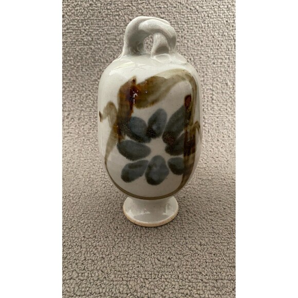 Vintage Hand Painted Pottery Hanging Vase Ornament Stone Floral Design 6" Tall - Picture 3 of 11